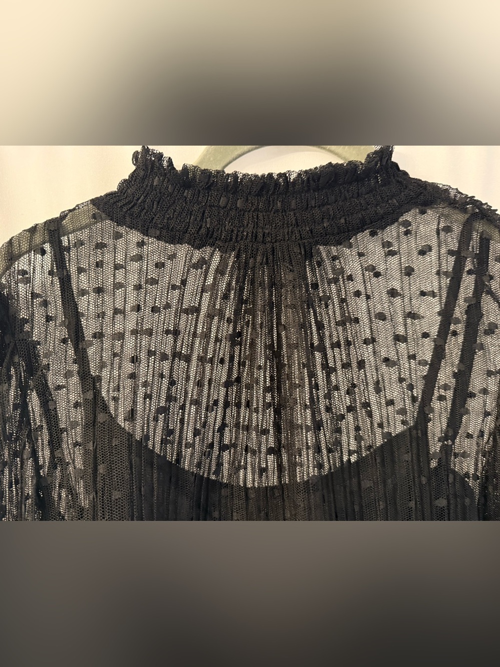 1. STATE Black Swiss Dot Pleated Sheer Mock Neck Blouse Size S - Picture 9 of 17